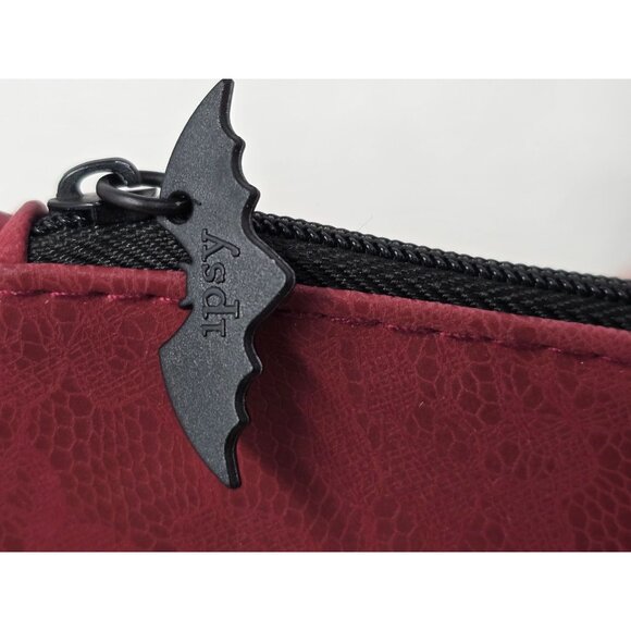 Ipsy Red Lace Cosmetic Bag With Bat Zipper & Black Accents - Picture 3 of 3